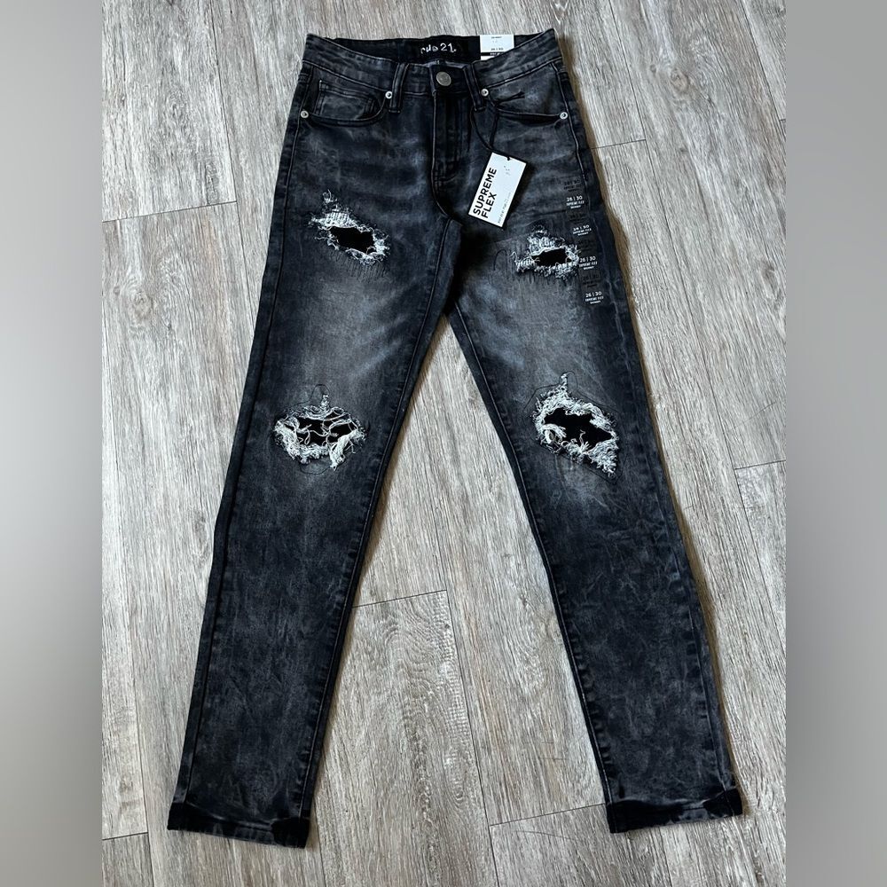 Rue21 Supreme Fles Distressed Skinny Jeans High Rise Black Cotton Denim 26/30